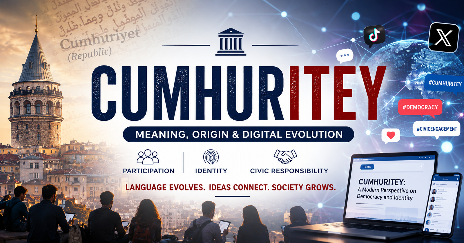 Illustration representing Cumhuritey, digital culture, democracy, and modern civic identity