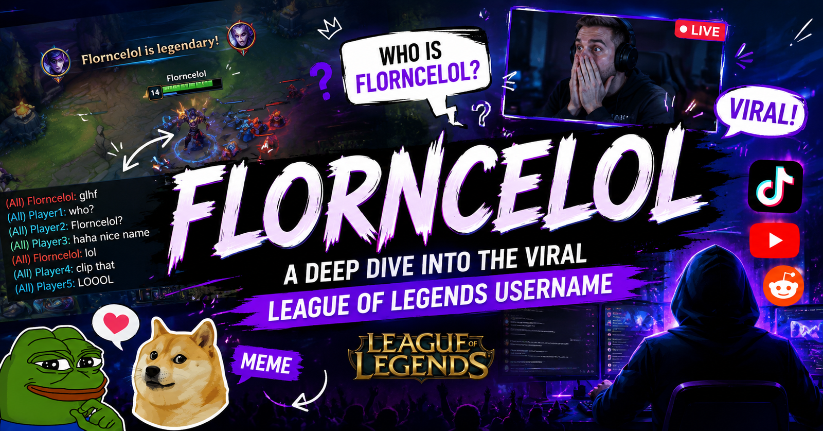 Florncelol League of Legends username shown with gaming and social media viral effects